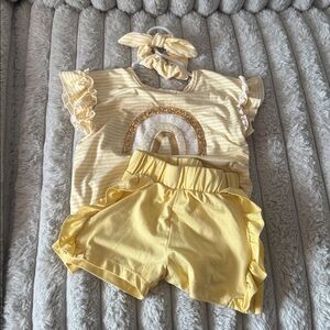 Btween Striped Tee with Gold Rainbow Accent